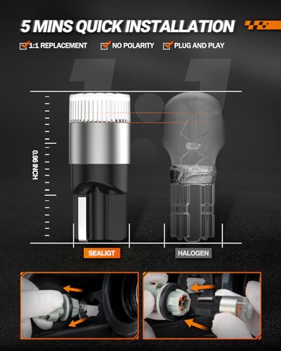 Image of SEALIGHT 194 LED Light Bulbs Amber ＆ Yellow, W5W 168 2825 T10 Car Interior Light Bulb Replacement for License Plate Light, Dome Light, Map Light, Courtesy Light, Pack of 6