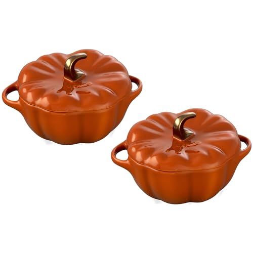 Image of Staub Ceramic 2-pc 24-oz Petite Pumpkin Cocotte Set - Burnt Orange