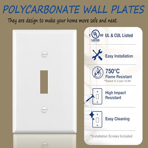 Light Switch Cover Plate,Toggle Light Switch Wall Plate,Toggle Wall Plate Cover,Standard Size 1-Gang 4.50" x 2.76",Unbreakable Polycarbonate Thermoplastic,UL Listed (12 Pack, Glossy White) by Snnalosses - Image 3