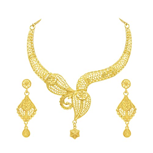 SAIYONI Wedding Collection One Gram Gold Plated Forming Choker Necklace With Earring Jewellery Set (Gold)