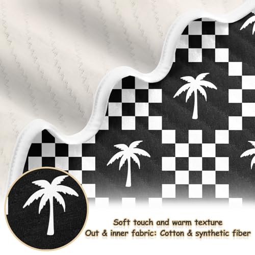 Image of Palm Tree Check Black White Baby Swaddle Blanket for Boys and Girls, Muslin Baby Receiving Swaddle Blanket, Soft Cotton Nursery Swaddling Blankets for Newborn Toddler Infant