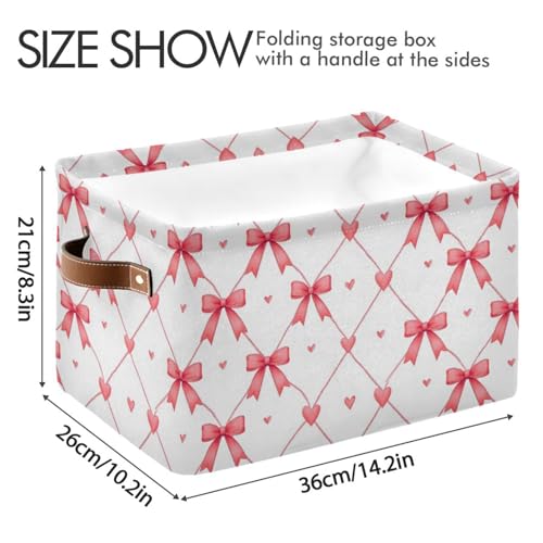 Image of Aslsiy Storage Basket Watercolor Pink Bows Hearts Nursery Bins Baby Box Canvas Clothes Shelf Basket Laundry Hamper 1 Pcs