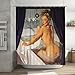Sexy Naked Pretty Girl Bathing - Vintage Retro Pin Up Girls Bathroom Shower Curtain Body Art Canvas Painting Style Waterproof Polyester Fabric 66(w)x72(h) Rings Included