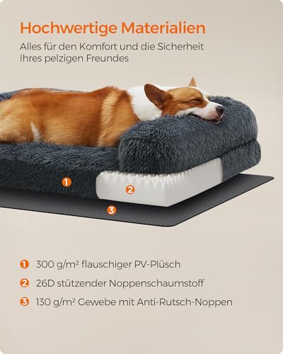 Feandrea FluffyHug Hundebett, Hundekissen Größe L, Hundematte für mittelgroße Hunde, Hundesofa Noppenschaumstoff, Bezug abnehmbar und waschbar, 91 x 68 x 16 cm, dunkelgrau PGW232G02V1