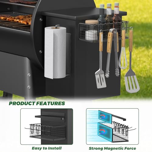 Image of Magnetic Storage Bin with Paper Towel Holder for Traeger Grills, Suit for Traeger Ironwood 885, Pro Series 34, Pro Series 22, Pro D2 575, Pro 780, Ironwood 650, Pit boss