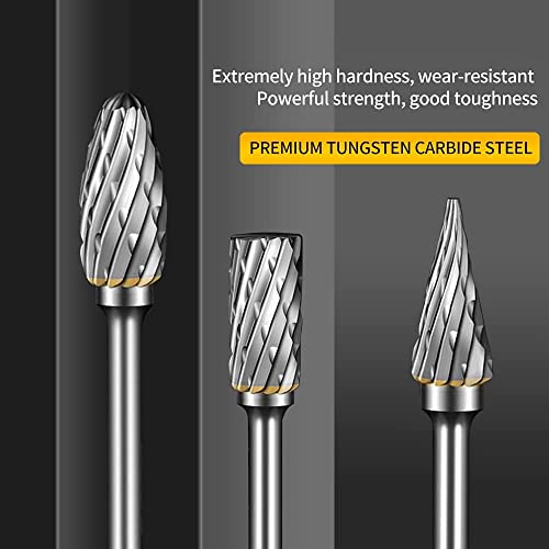 FOTYBEI 10Pcs Tungsten Carbide Rotary Burr Set Compatible with Dremel Rotary Tool Accessories, Die Grinder Bits with 1/8" Shank for DIY Woodworking, Carving, Metal Polishing, Engraving, Drilling