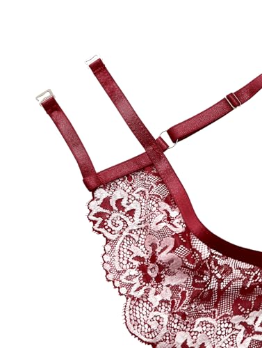 Image of Lilosy Sexy Underwire Floral Lace Sheer Lingerie Set for Women See Through Bra and Panty 2 Piece