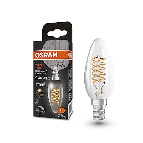 OSRAM Dimmbare LED-Lampen, Vintage-Edition, 40 Watts Ersatz, E14, B-shape, 2700 Kelvin, Warm weiß, Klares Glas, single Pack