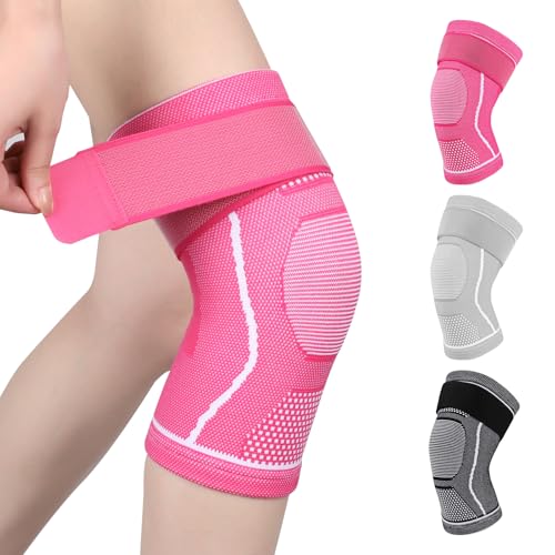 Yasdyri Knee Support for Women and Men Knee Brace with Adjustable Strap Compression Knee Sleeves for Arthritis, Tendinitis, Meniscus Tear,Ligament Injury, Running, Sports 1 Pack (Rose red, Medium)
