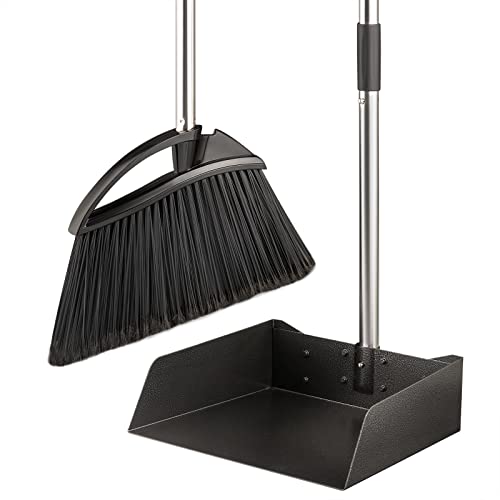 Yangbaga Long Handled Dust Pan And Broom Set For Home,Heavy Duty Metal Dustpans And Brooms,Upright Stand Up Design,54"Outdoor Broom And 38" Dustpan Combo For,Lobby Floor, Yard,Home Kitchen Office Use #TOP25
