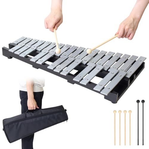 Japard 30 Note Glockenspiel Xylophone Bell Kit, Percussion Instrument with 4 Mallets, Carrying Bag, Professional Glockenspiel Percussion Instrument for Adults and Students