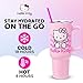 Silver Buffalo Sanrio Hello Kitty Waving Double Walled Stainless Steel Tumbler with Handle and Straw, Fits in Standard Cup Holder, 40 Ounces