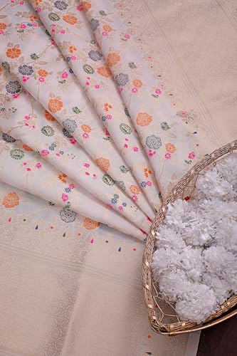 Image of DEVANGI Women's Woven Banarasi Silk Dupatta /Chunni For Women, Floral Print 1 Meter Wide and 2.3 Meter Length Printed Designer Dupatta /Chunni For Girls
