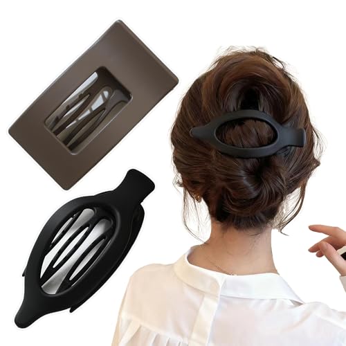 ヘアクリップ バレッタ バンスクリップ 髪留め 日系 韓国風 マット質感 かみどめ ヘアクリップ 大きめ 木の葉デザイン シンプル かみどめ ヘアアクセサリー hair clip バナナクリップ がち フラワーデザイン おしゃれ 贈り物 大人 小さめ 髪留め バレッタ 優雅 エレガント 成人式 髪飾り日常 お風呂 2個セット (ブラック +ブラウン B03)の商品画像（Amazon）