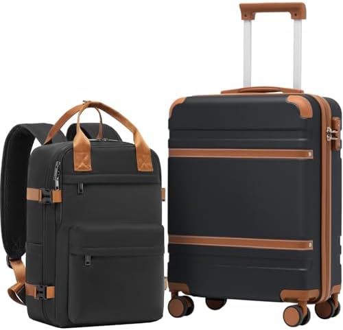 COOLIFE Ryanair Kabinenkoffer-Set 2tlg - 55x40x20+40x30x20 cm EasyJet TSA | PC+ABS Handgepäck Koffer, 4 Doppelrollen, Handgepäck Rucksack, Laptopfach – für Priority-Boarding, Städt
