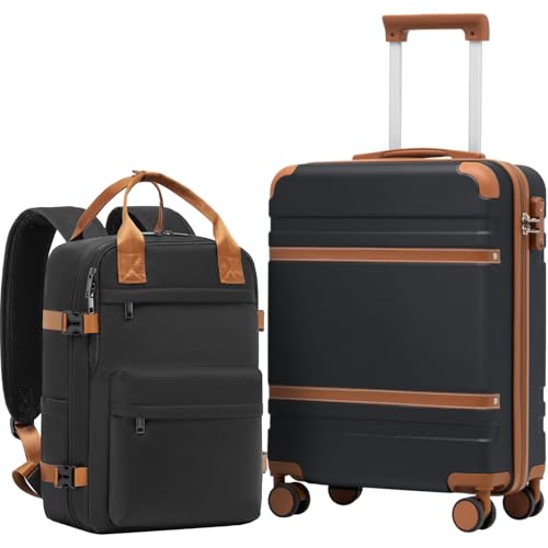 COOLIFE Cabin Suitcase 55X40X20cm and Cabin Backpack 20L(40X25X20cm) Set for EasyJet Airlines Carry on Hand Luggage Travel Bag Hard Shell Suitcase with TSA Lock