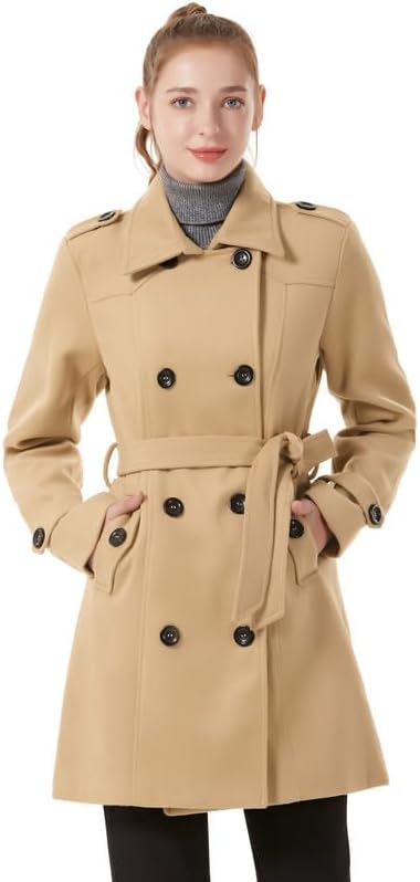 KVE Women's Classic Double Breasted Pea Coat Winter Mid-Long Slim Trench Coat with Belt - Image 2