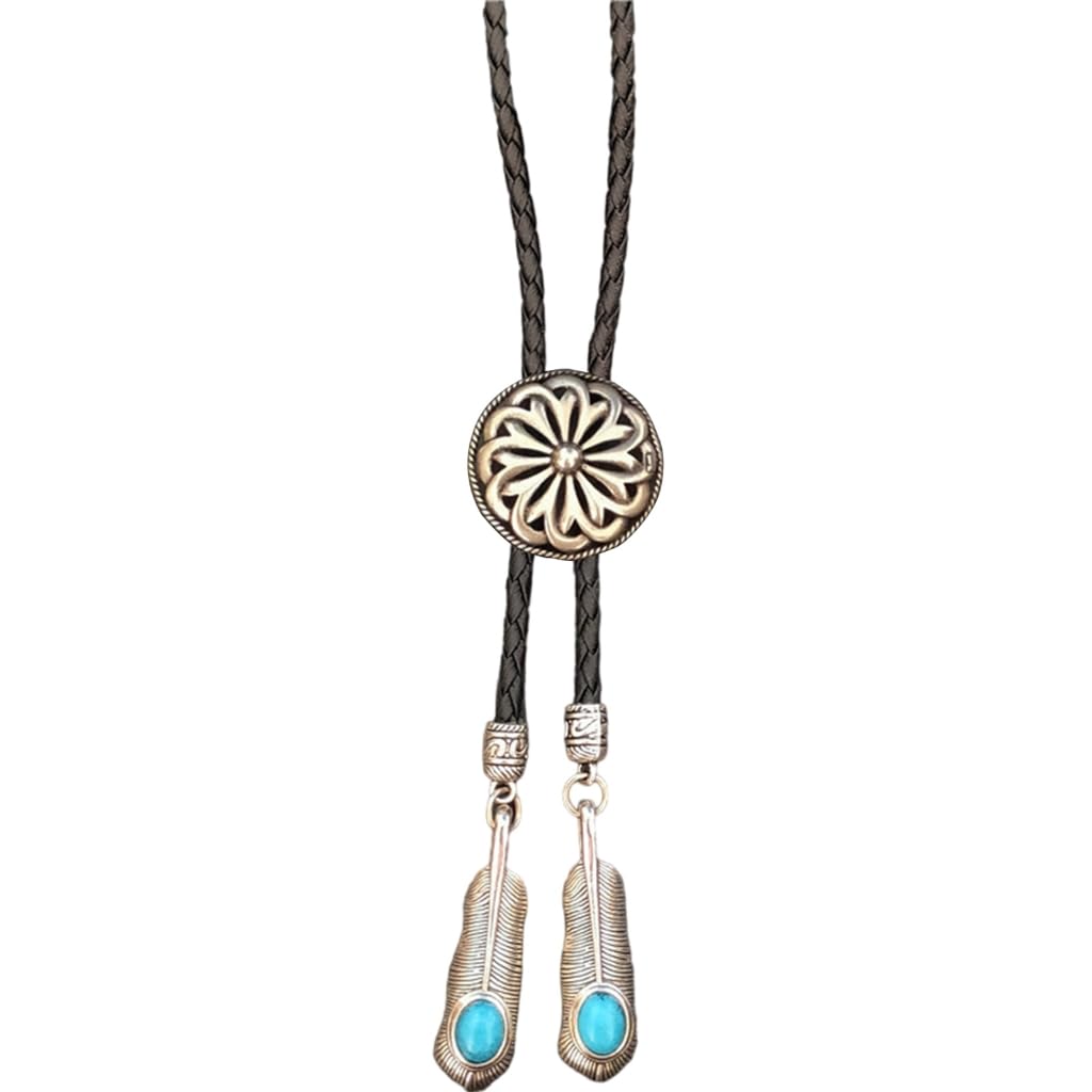 Collar de plumas de cuero ajustable estilo boho casual