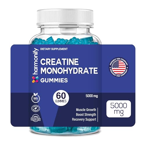 HARMONIFY Creatine Monohydrate Gummies 5000mg High Strength Creatine Gummies for Men & Women 60 Vegan Gummies Sugar Free Pre Workout & Muscle Recovery Supplement Gluten Free & Non-GMO