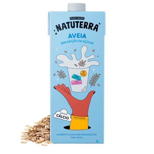 Leite de Aveia Natuterra 1L | Bebida Vegetal de Aveia Plant Based Sem Adição de Açúcar | Bebida sem lactose, colesterol e soja, fonte de cálcio | Perfeito para café, smoothies e criações culinárias