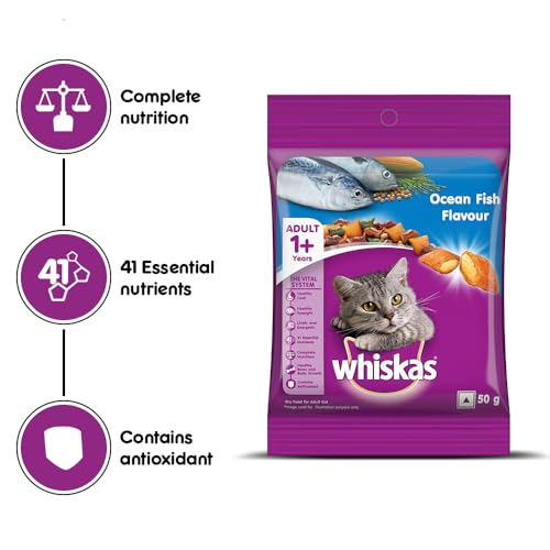 Image of Whiskas Adult (1+ Year) Dry Cat Food Food, Ocean Fish Flavour, 50g