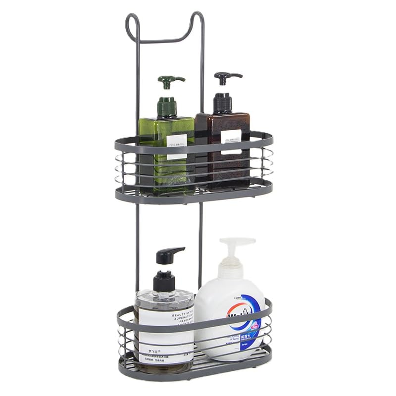 HOMION Over Shower door Screen Caddy Hanging Bathroom Organiser Shower Rack Storage Tidy (2 Tier Oval Black)