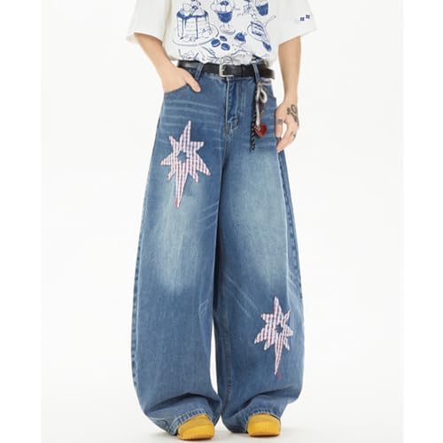 Vintage Casual High Waisted Baggy Star Jeans Y2K Cute Graphic Patchwork Design Straight Leg Denim Pants2