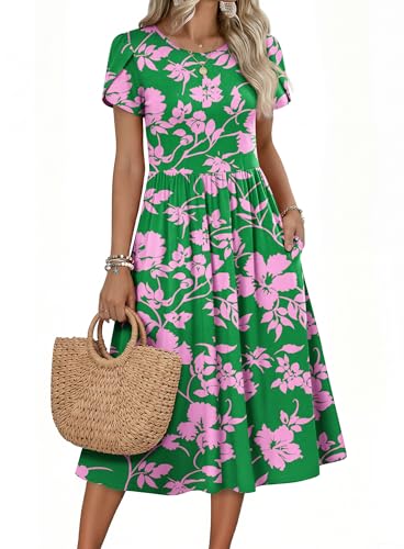 Image of Zeagoo Womens Summer Dresses Casual Aline Midi Dress Short Sleeve Floral Tshirt Dress Flowy Beach Sundresses with Pockets