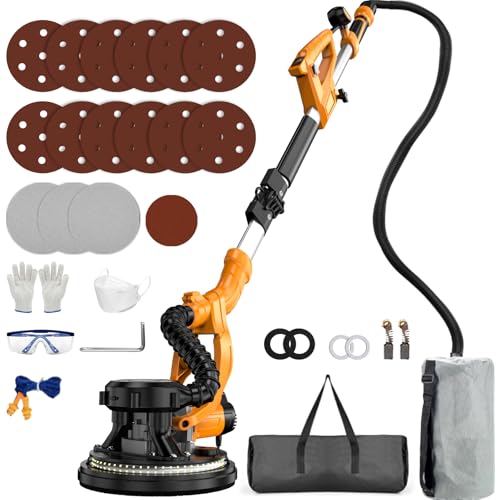 Drywall Sander, 9-Speed Electric Drywall Sander with Vacuum Dust Collector, 950W Power Ceiling Sander Tool with LED Light, Collapsible & Extendable Handle for Sanding Wall & Popcorn Ceiling Removal