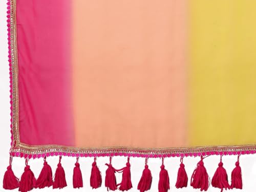 Image of RAJESHWAR FASHION WITH RF Women's Fancy Desian Ombre Georgette Saree For Women With Latkan Tassels Lace Border & Unstitched Blouse