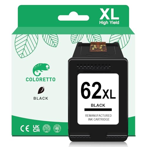 COLORETTO 62XL Ink Cartridge Black for HP 62 Black Ink Cartridge, 62 XL for HP 5540 5542 5545 5640 5642 5660 5664 5665 7640 7645 8000 8005 200 250 5740 5742 5743 5745 8040 Printer Ink for HP62