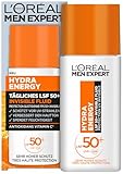 L'Oréal Men Expert UV Sonnenschutz LSF 50 für Männer, Invisible Fluid für das Gesicht gegen Sonnenstrahlen, Herren Sonnencreme SPF 50+ gegen Hautalterung mit Vitamin C, Hydra Energy, 1 x 50 ml