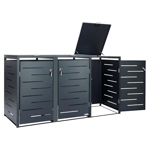 Zelsius Edelstahl Mülltonnenbox 3er für 3 Mülltonnen | 120-240 Liter | Anthrazit RAL 7016 | inkl. Erweiterungsmöglichkeit | Müllbox, Müllhaus, Mülltonnenhäusschen, Mülleimerboxen
