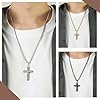 APMGONT Men's Cross Necklace Stainless Steel Cross Necklace for Men Silver/Gold/Black Necklace Cross Pendant Necklace with Chain 60cm Christmas Jewellery Religious Birthday Gifts for Men Teen(Silver) #4