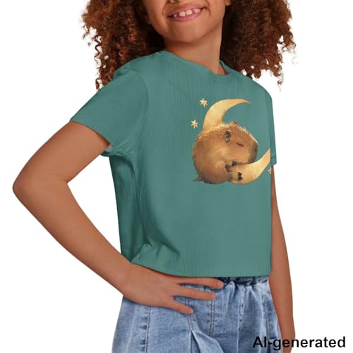Image of Cute Crop Tops for Girls Short Sleeve Summer T Shirts Fashion Graphic Tees Crew Neck Pullover Tee 5-14 Years