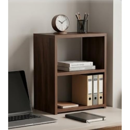 Image of ECOLINE Engineered Wood Bedside Table & Coffee Table for Living Room - 2-Tier Modern Side Organizer Shelf, Walnut Finish (40x25x50 cm)