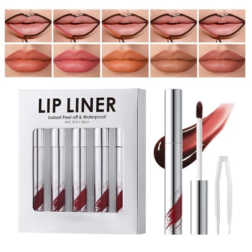Veasbuu Lip Gloss Waterproof, Lipstick Peel Off - 5x Peel de lápiz labial de maquillaje impermeable impermeable,Color de larga duración Cosméticos portátiles de todos los días altamente pigmentados