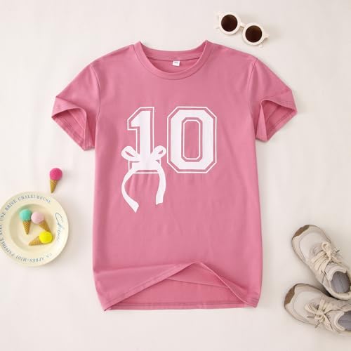 CM C&M WODRO 10th Birthday Shirt Girl Pink Bow Graphic Tee 10 Year Old Birthday Party T-Shirt Girl Summer Short Sleeve Tops4