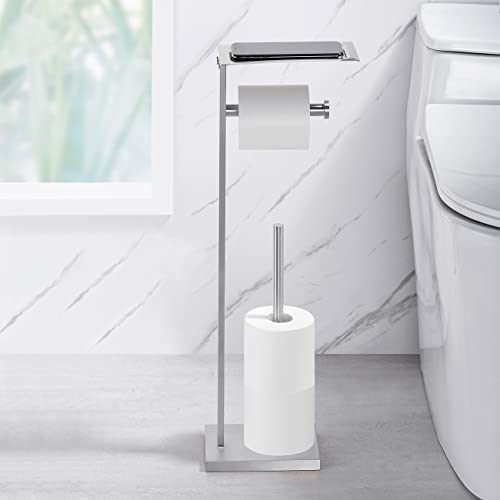 Miyili Bathroom Lavatory Toilet Tissue Roll Holder Stainless Steel Freestanding Toilet Paper Holder with Shelf Square Style Brushed Finish, F04N2 by Miyili - Image 3