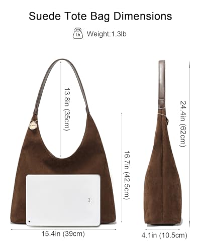 Bolso Tote marrón de gamuza para mujer miniatura 5