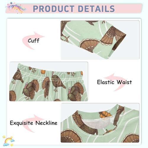 Pajama Sets Long Sleeve Turkey Pumpkin Leaf Pattern Soft Comfy Sleepwear 2 Piece PJS 3-8T4