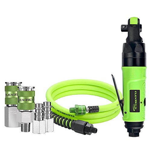 Flexzilla Pro Reactionless Mini Air Ratchet Kit, 3 8 in. Drive, with 3 8 in. x 6 ft. Whip Hose, Ball Swivel, and High Flow Couplers and Plugs - AT8535FZ