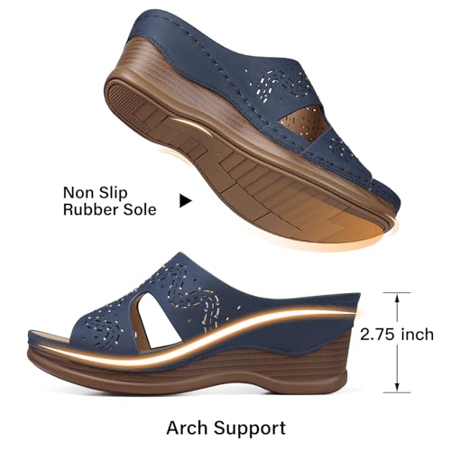 Image of TEMOFON Women Wedge Sandals Dressy: Comfortable Lightweight Summer Shoes | Low Wedge Heel - Fit Wide Feet - Comfy Stylish Slip on Sandals Size 5-11