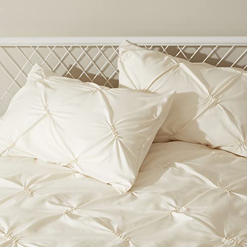 Anluoer Queen Comforter Set -Pintuck Down Alternative Comforters With 2 Pillow Shams, Soft Queen Size Bedding Comforter Sets Lightweight All Season (Cream/Ivory,88X88 Inches, 3 Pieces) #TOP4