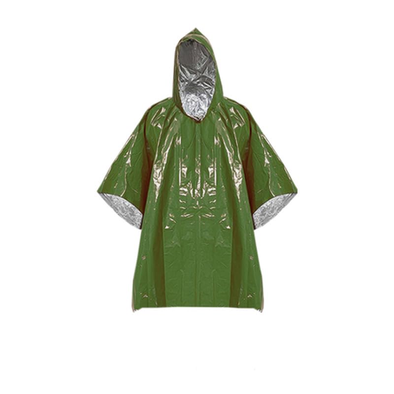 Outdoor camping and mountaineering emergency raincoat, aluminum foil life blanket, heat-resistant emergency raincoat (US, Alpha, X-Large, Regular, Long, 40, Green)