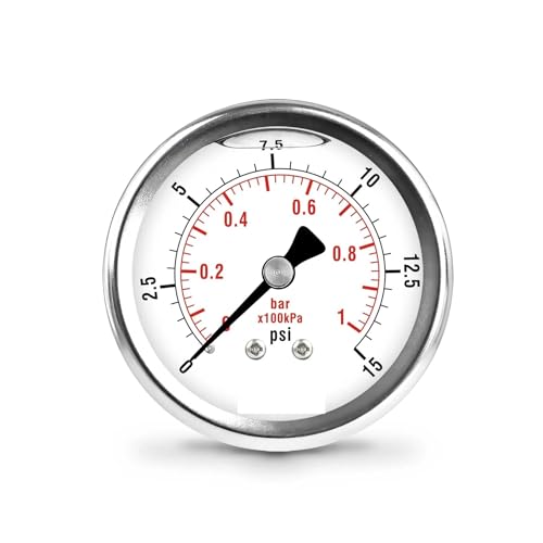 Manomètre de pression 0-15 psi avec boîtier en acier inoxydable 2,5 pouces