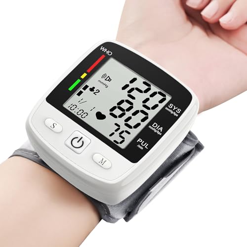 MBUPAI Blood Pressure Monitor Digital Wrist BP Machine Automatic Adjustable Cuff (5.3 to 7.7 in) with 2 Users 180 Memory Voice Broadcast Large LCD Display USB Charging Cable Carrying Case