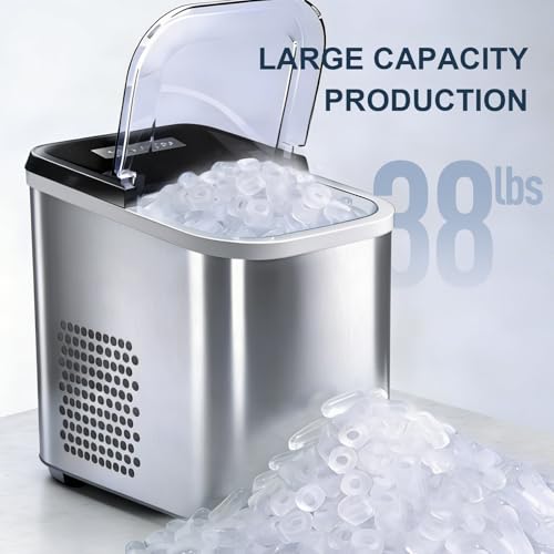 Image of 38lbs Per Day Countertop Ice Maker, 9 Ice Cubes in 3.5 Minutes, Self-Cleaning Portable Ice Machine with 2 Bullet Sizes for Kitchen, Camping, RV, and Party
