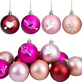 12 PCS Valentine's Day Ball Ornaments, 2.3" Colorful Cupid Heart Hanging Balls, Red Painted Love Bal