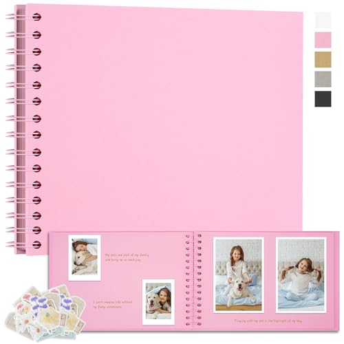 Remowith Scrapbooking Album Fotografico DIY, Album di Carta Kraft Spessa, Libro dei Ricordi per Matrimonio, Anniversario, Viaggio, Laurea, Bambino e Famiglia 28x20,5 cm 100 Pagine Rosa